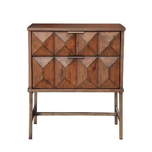 2 Drawer Nightstand With Honeycomb Design And Metal Legs, Brown By Benzara