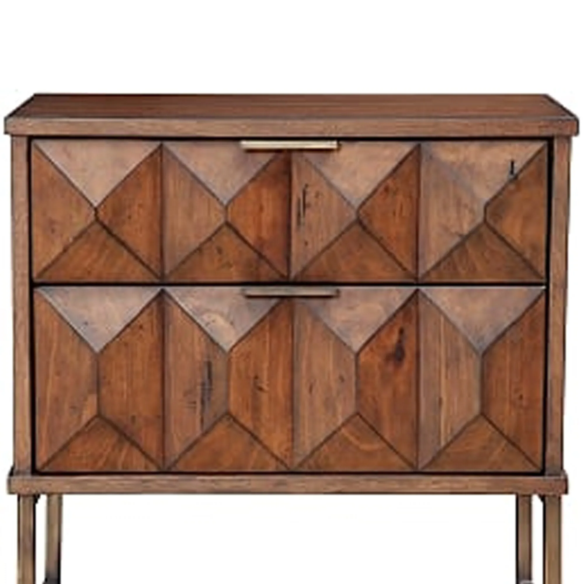2 Drawer Nightstand With Honeycomb Design And Metal Legs, Brown By Benzara