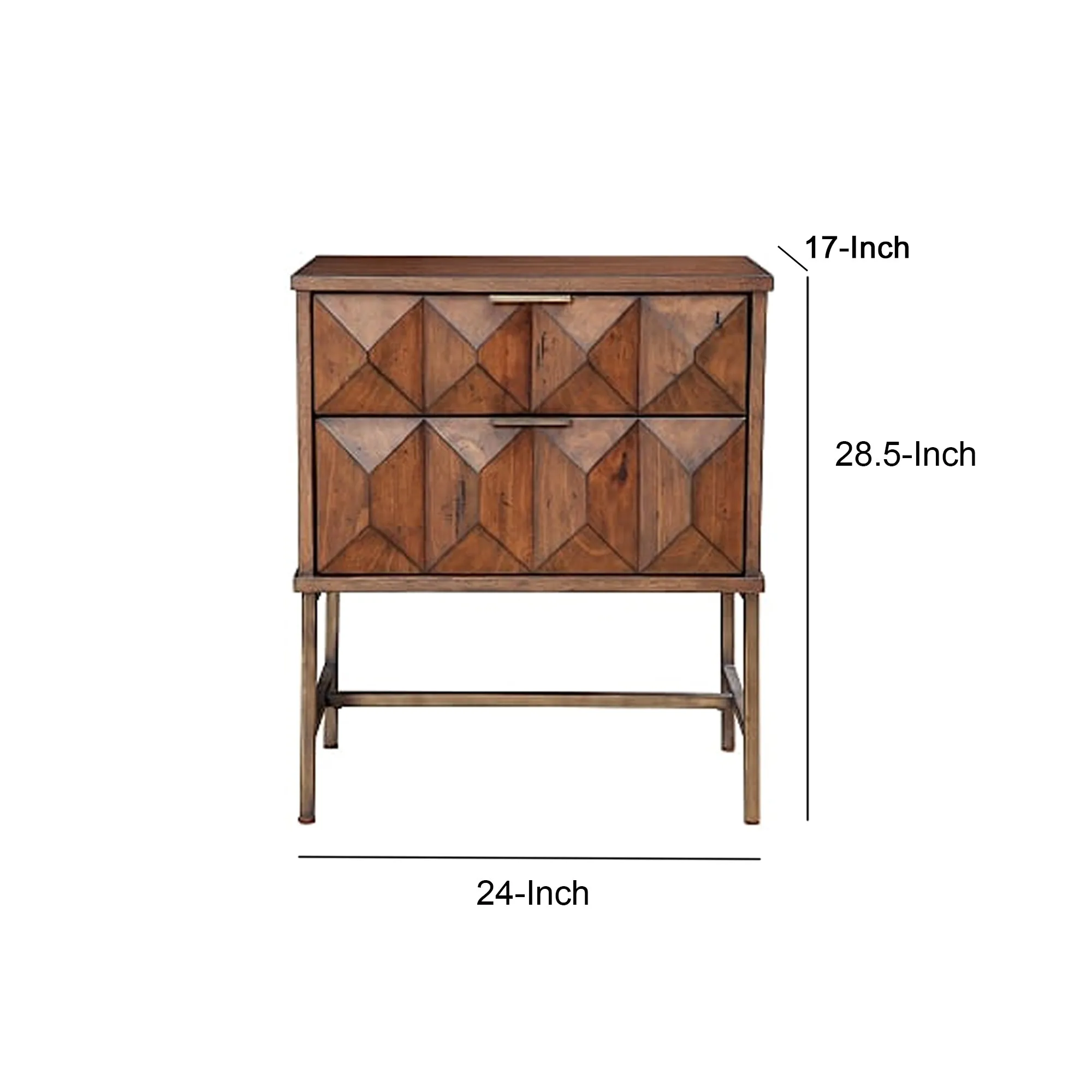 2 Drawer Nightstand With Honeycomb Design And Metal Legs, Brown By Benzara
