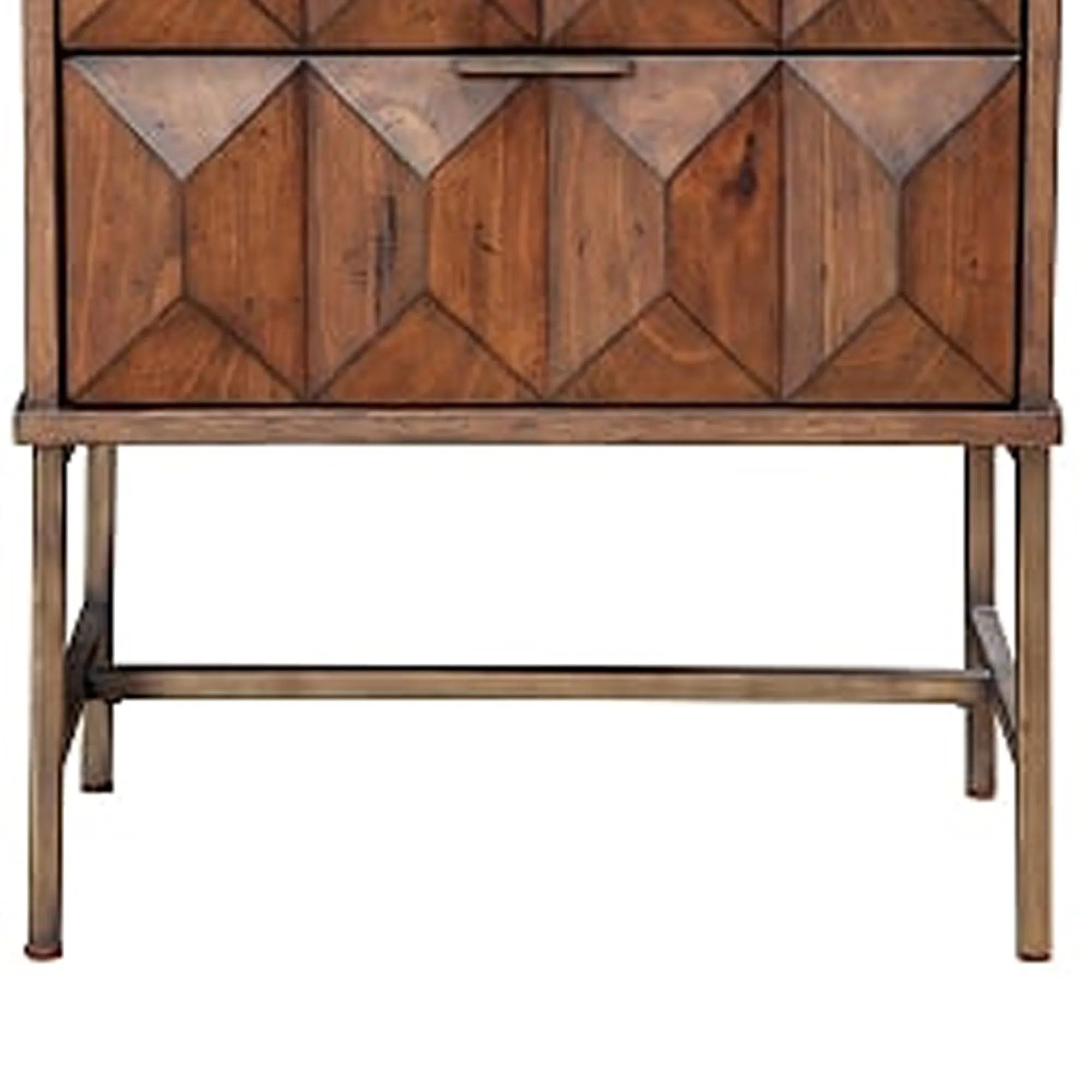 2 Drawer Nightstand With Honeycomb Design And Metal Legs, Brown By Benzara