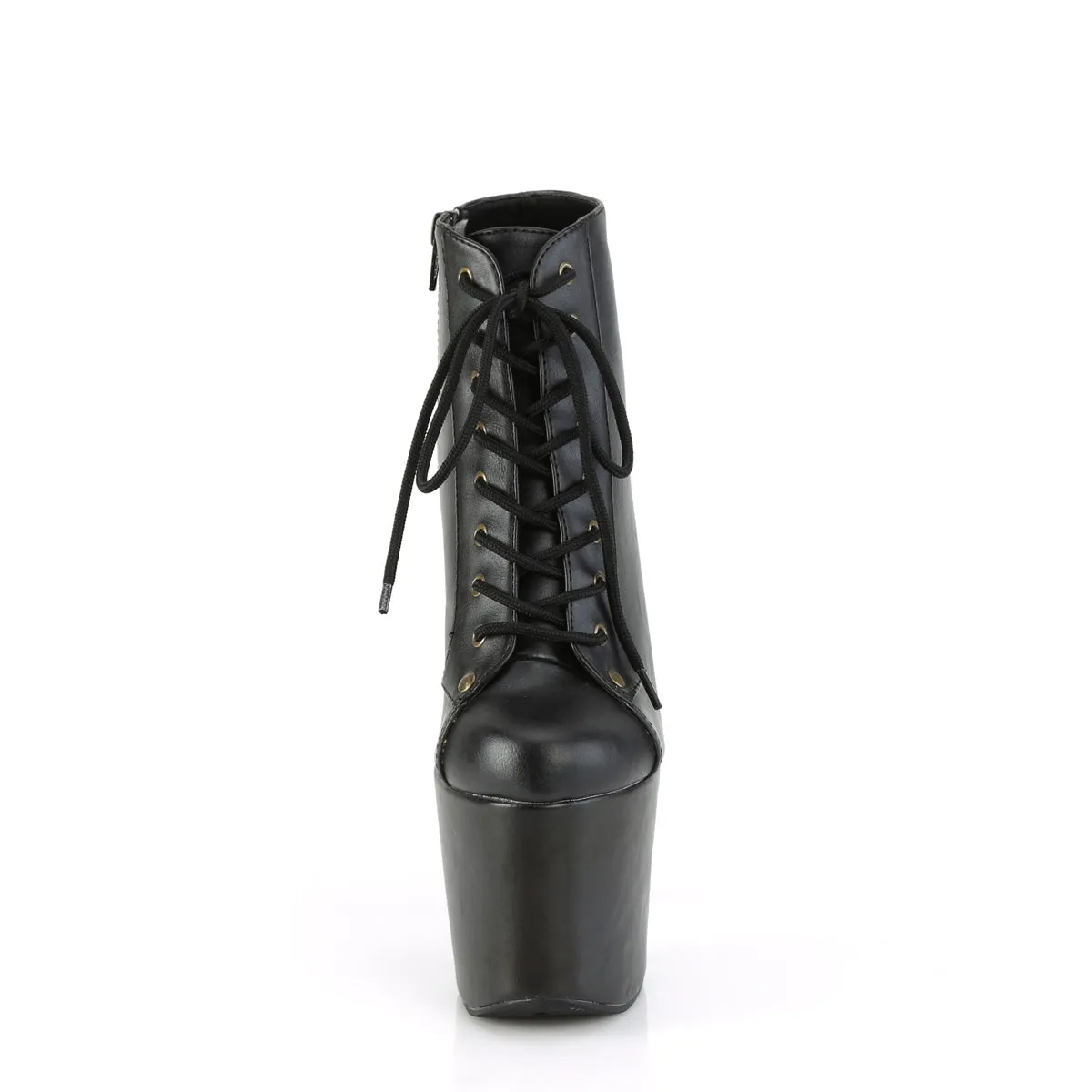 7 Inch Heel HEX-1005 Black Faux Leather