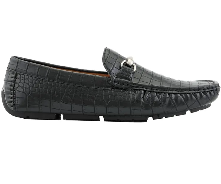 Amali Titus Crocodile Elegance Loafers Men’s Black Leather