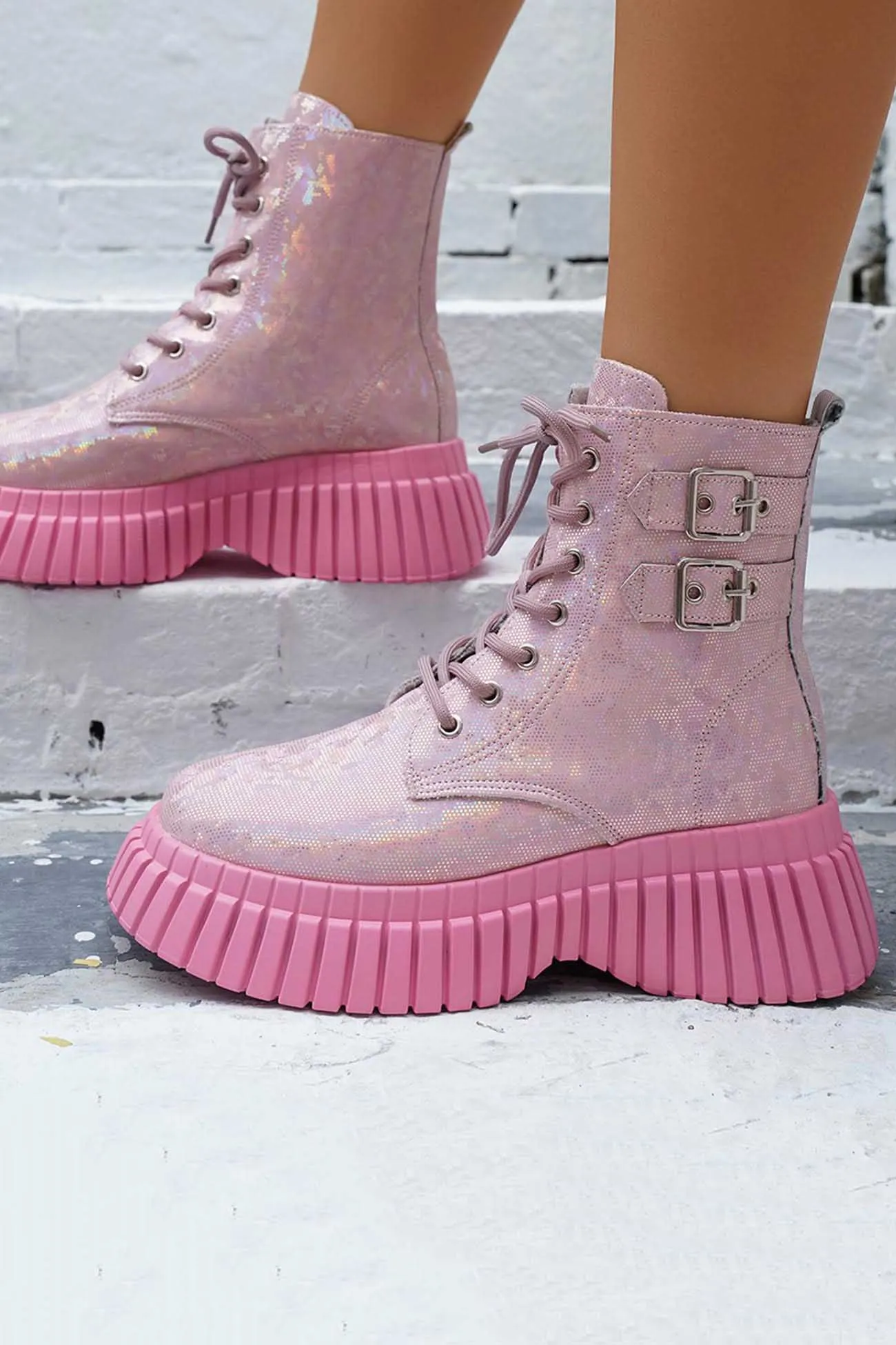 Amozae-Glossy Platform Martin Boots