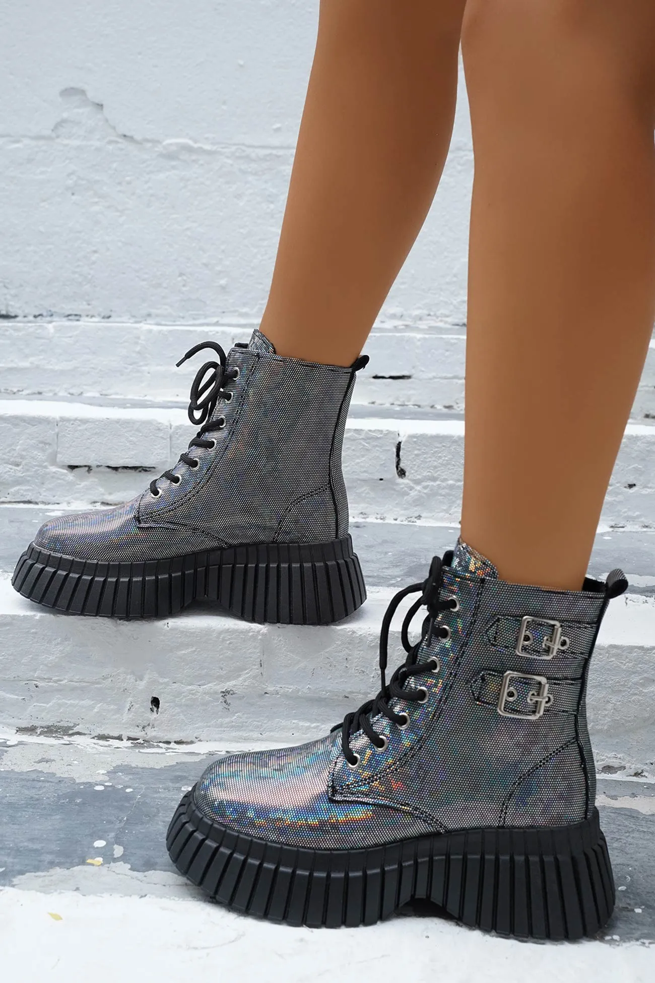 Amozae-Glossy Platform Martin Boots