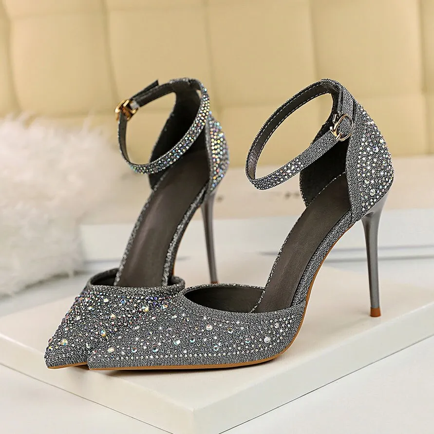 Amozae-     Women 10cm High Heels Size 40 Sandals Wedding Bridal Scarpins Glitter Heels Fetish Stiletto Crystal Gold Pumps Shoes