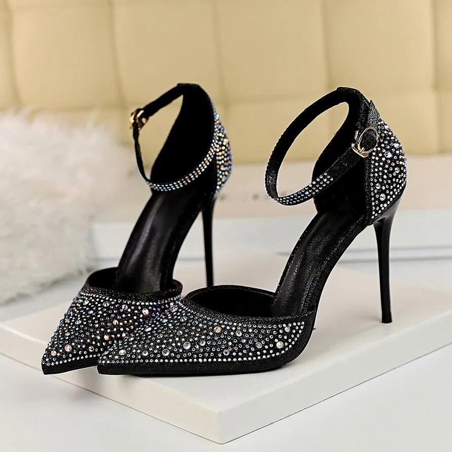 Amozae-     Women 10cm High Heels Size 40 Sandals Wedding Bridal Scarpins Glitter Heels Fetish Stiletto Crystal Gold Pumps Shoes