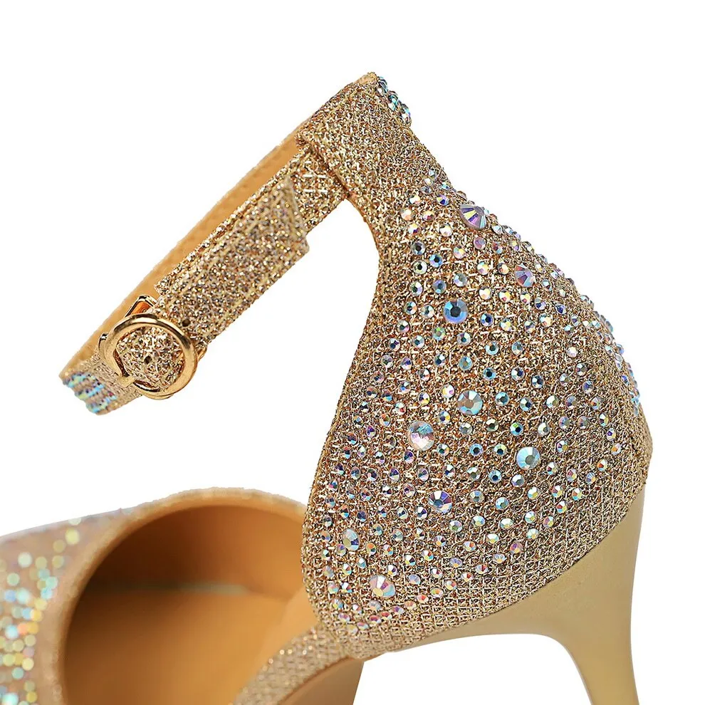 Amozae-     Women 10cm High Heels Size 40 Sandals Wedding Bridal Scarpins Glitter Heels Fetish Stiletto Crystal Gold Pumps Shoes
