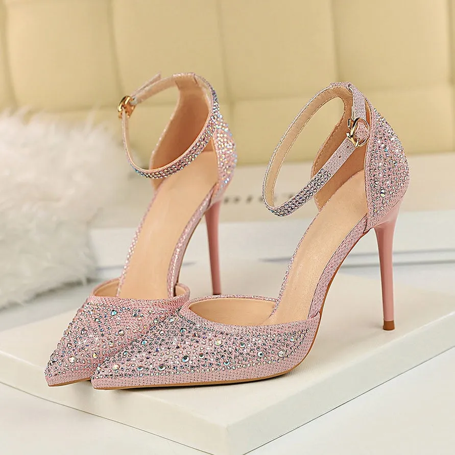 Amozae-     Women 10cm High Heels Size 40 Sandals Wedding Bridal Scarpins Glitter Heels Fetish Stiletto Crystal Gold Pumps Shoes