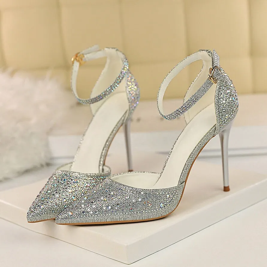 Amozae-     Women 10cm High Heels Size 40 Sandals Wedding Bridal Scarpins Glitter Heels Fetish Stiletto Crystal Gold Pumps Shoes