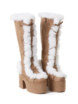 AR-3379 fur Lace-up Platform Boots