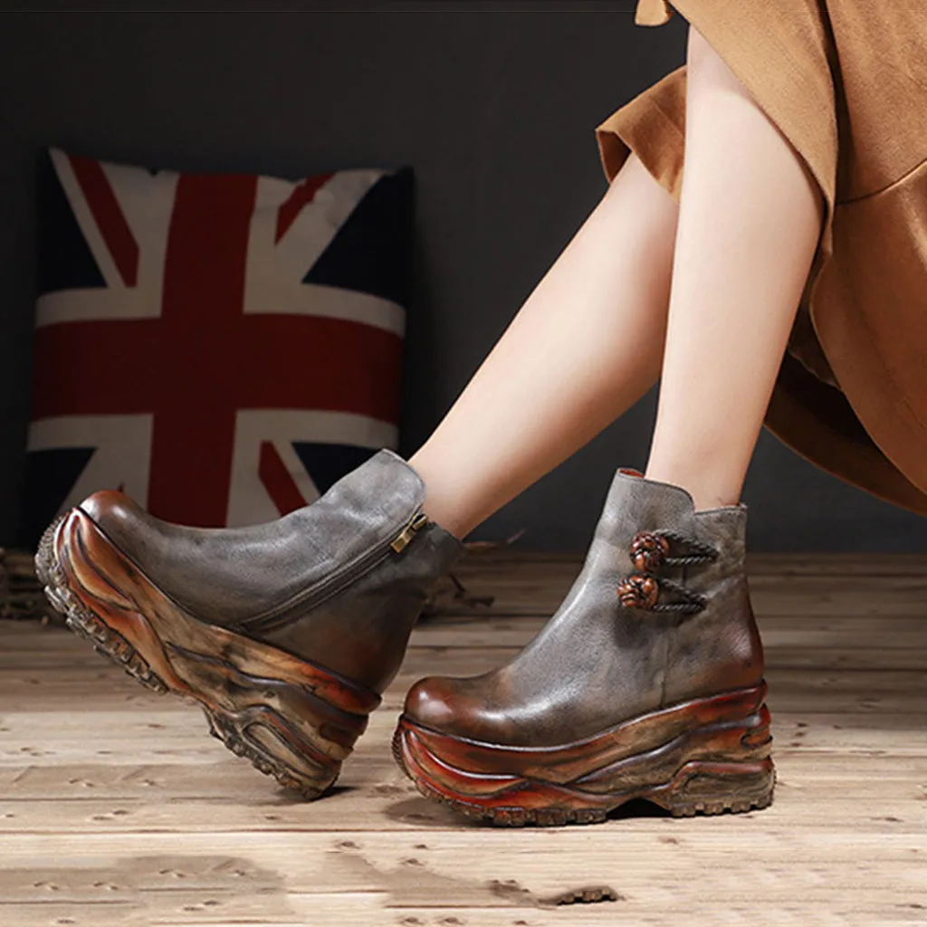 Autumn Winter Handmade Retro Platform Boots