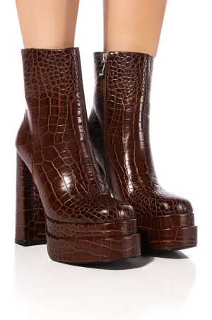 AZALEA WANG MATEO CHUNKY BOOTIE IN BROWN CROC