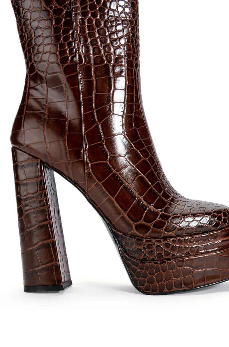 AZALEA WANG MATEO CHUNKY BOOTIE IN BROWN CROC