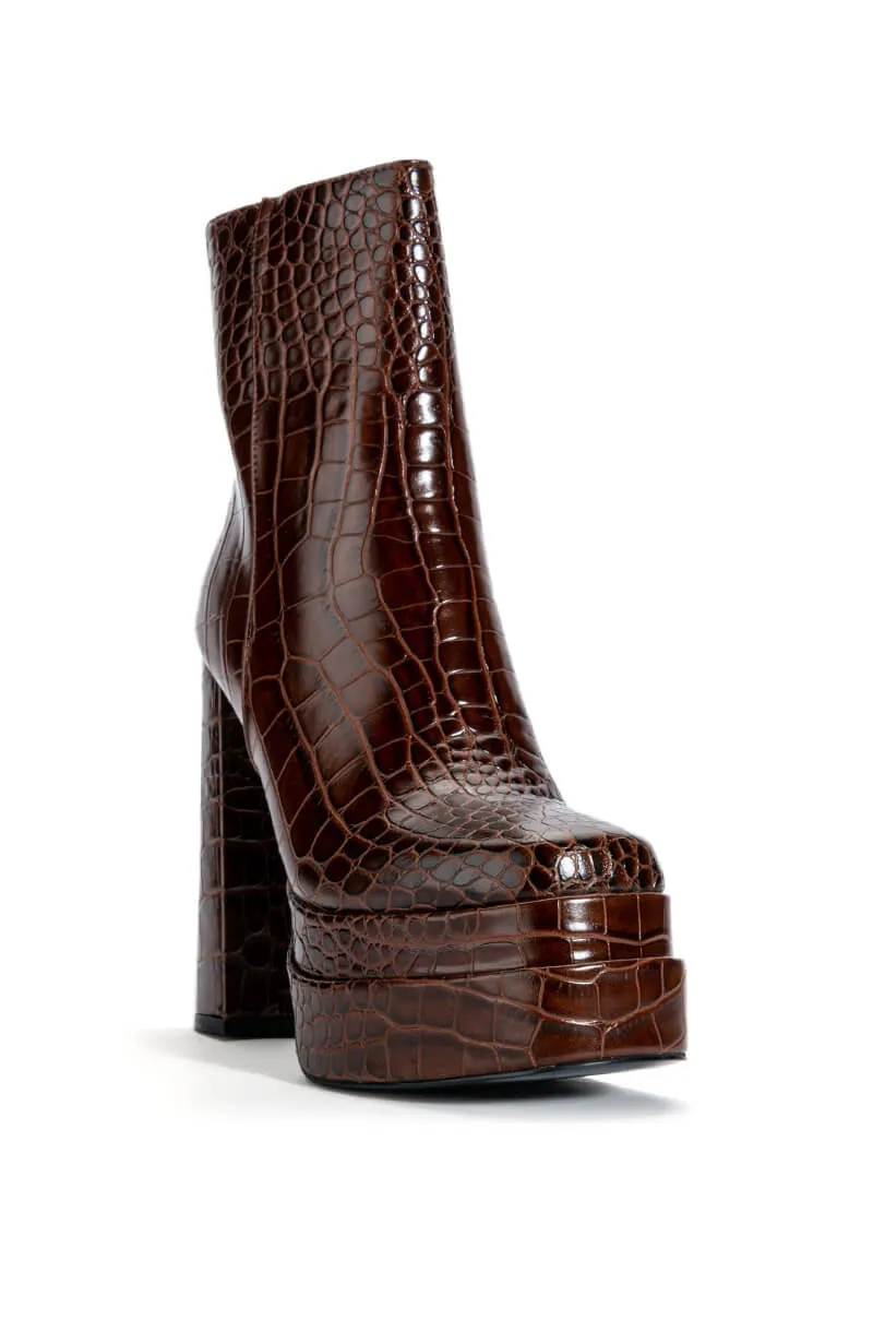 AZALEA WANG MATEO CHUNKY BOOTIE IN BROWN CROC