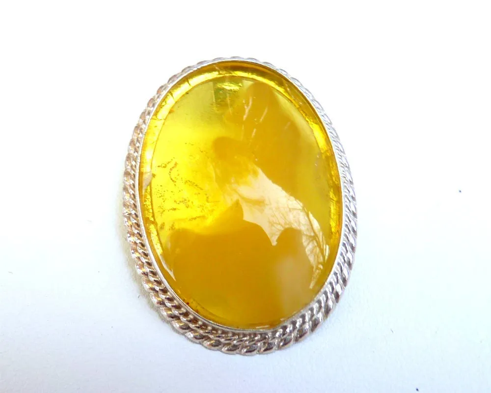 Baltic Amber Pendant Cameo Yellow Lemon Cloudy Oval Natural Untreated 1.55" 12.3 gram 925 silver
