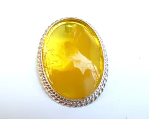 Baltic Amber Pendant Cameo Yellow Lemon Cloudy Oval Natural Untreated 1.55" 12.3 gram 925 silver