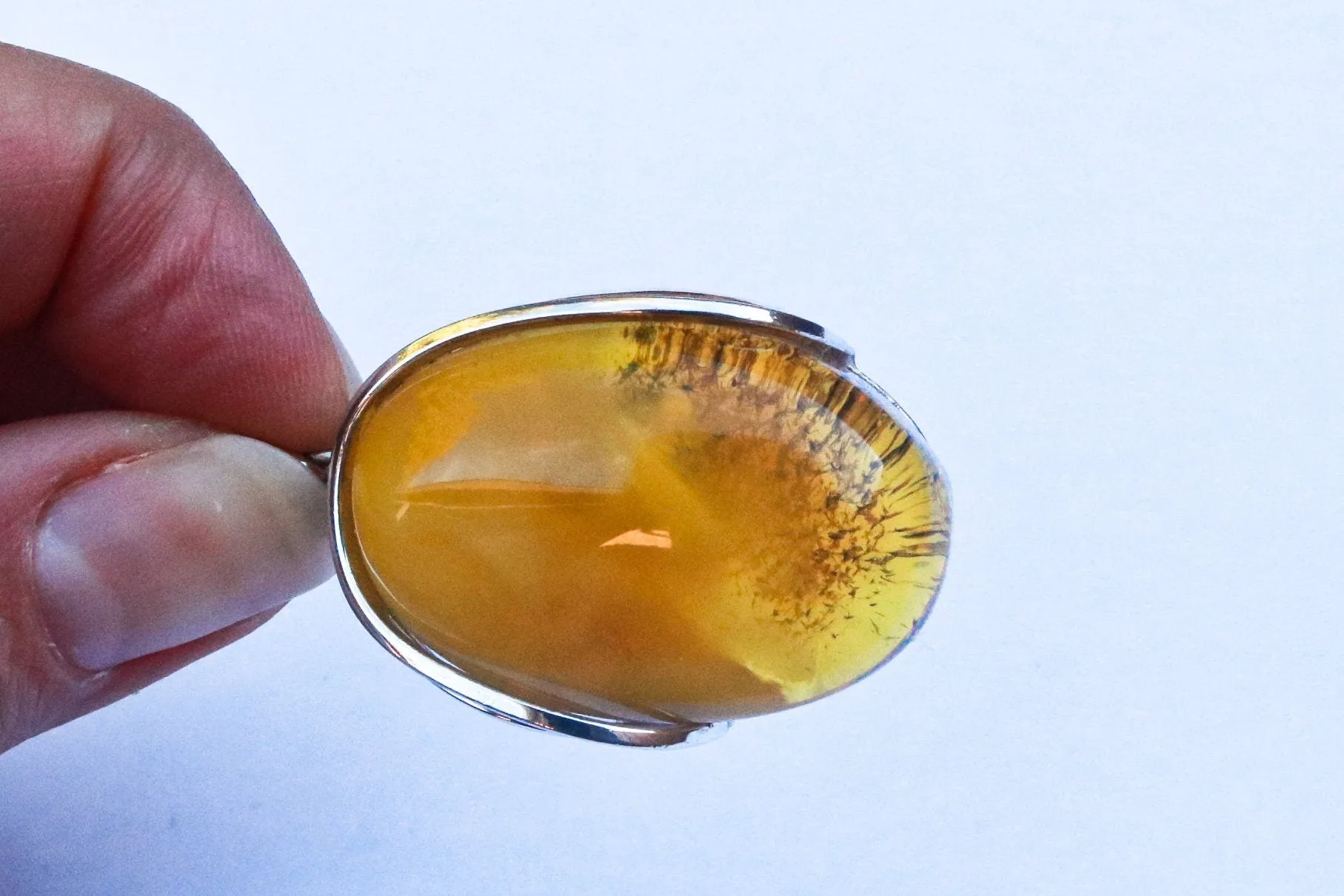 Baltic Amber Pendant Yellow Oval Jewelry Natural Untreated Cloudy Unisex 1.93" 14.4 gram 925 Silver