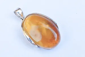 Baltic Amber Pendant Yellow Oval Jewelry Natural Untreated Cloudy Unisex 1.93" 14.4 gram 925 Silver
