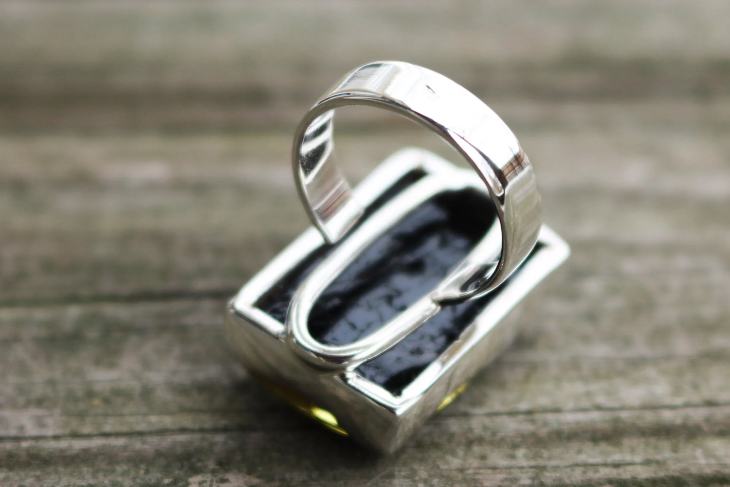 Baltic Amber Ring Green Rectangle Adjustable Unisex 12.3 gram 925 Silver