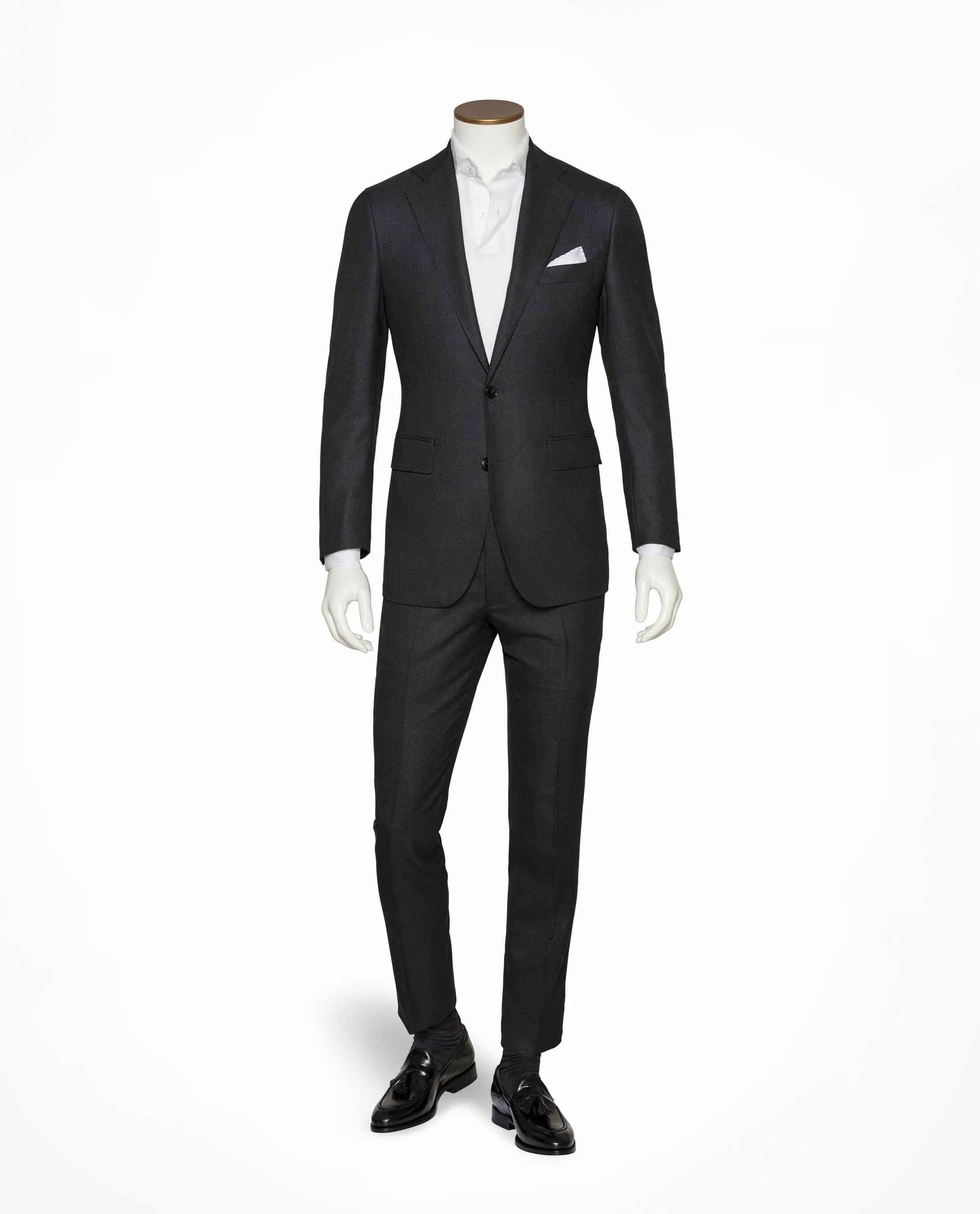 Barberis Canonico 365 Doppio Ritorto S130 Merino Wool Dark Grey Birdseye