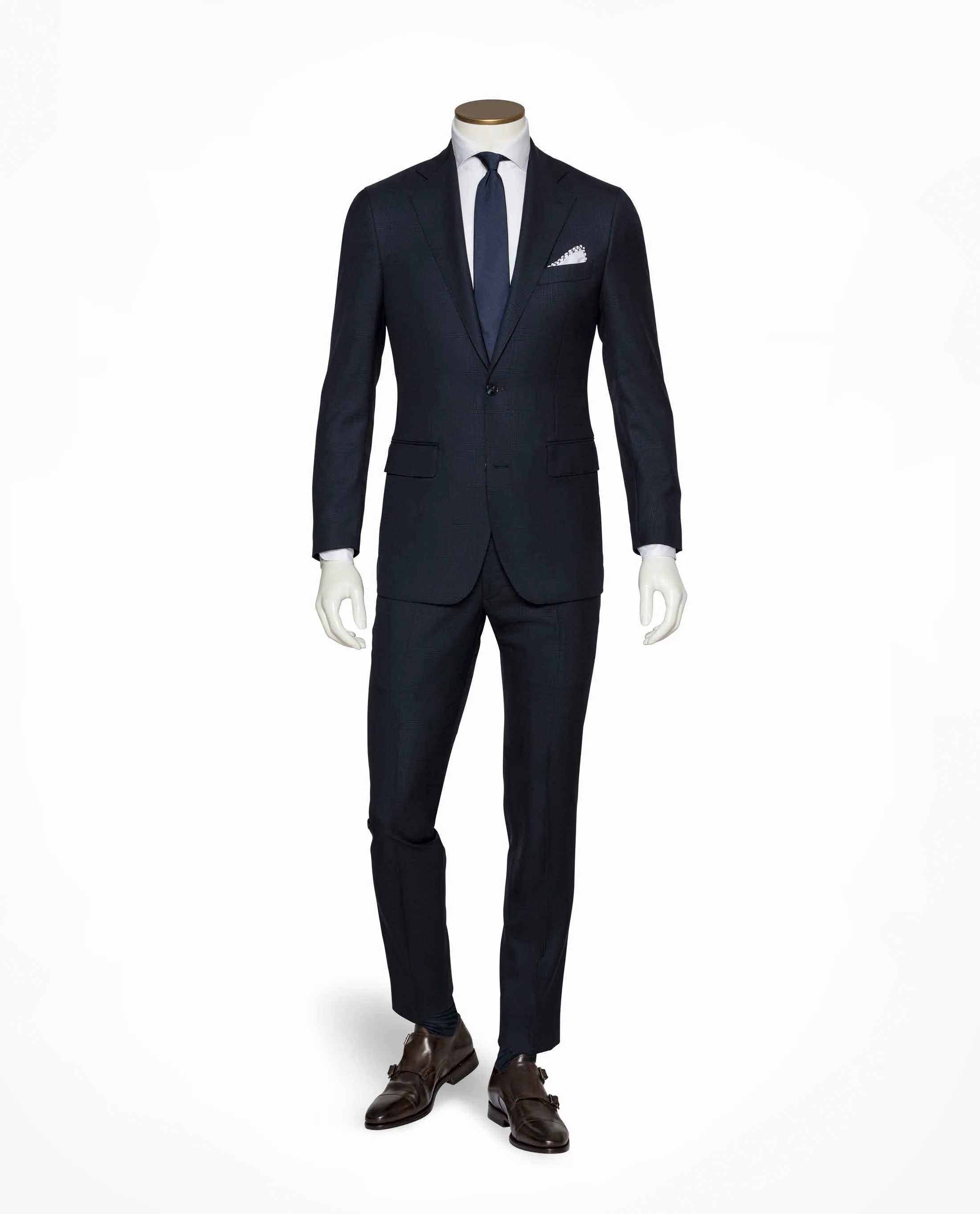 Barberis Canonico 365 Doppio Ritorto S130 Merino Wool Mid & Dark Blue Glencheck with Windowpane