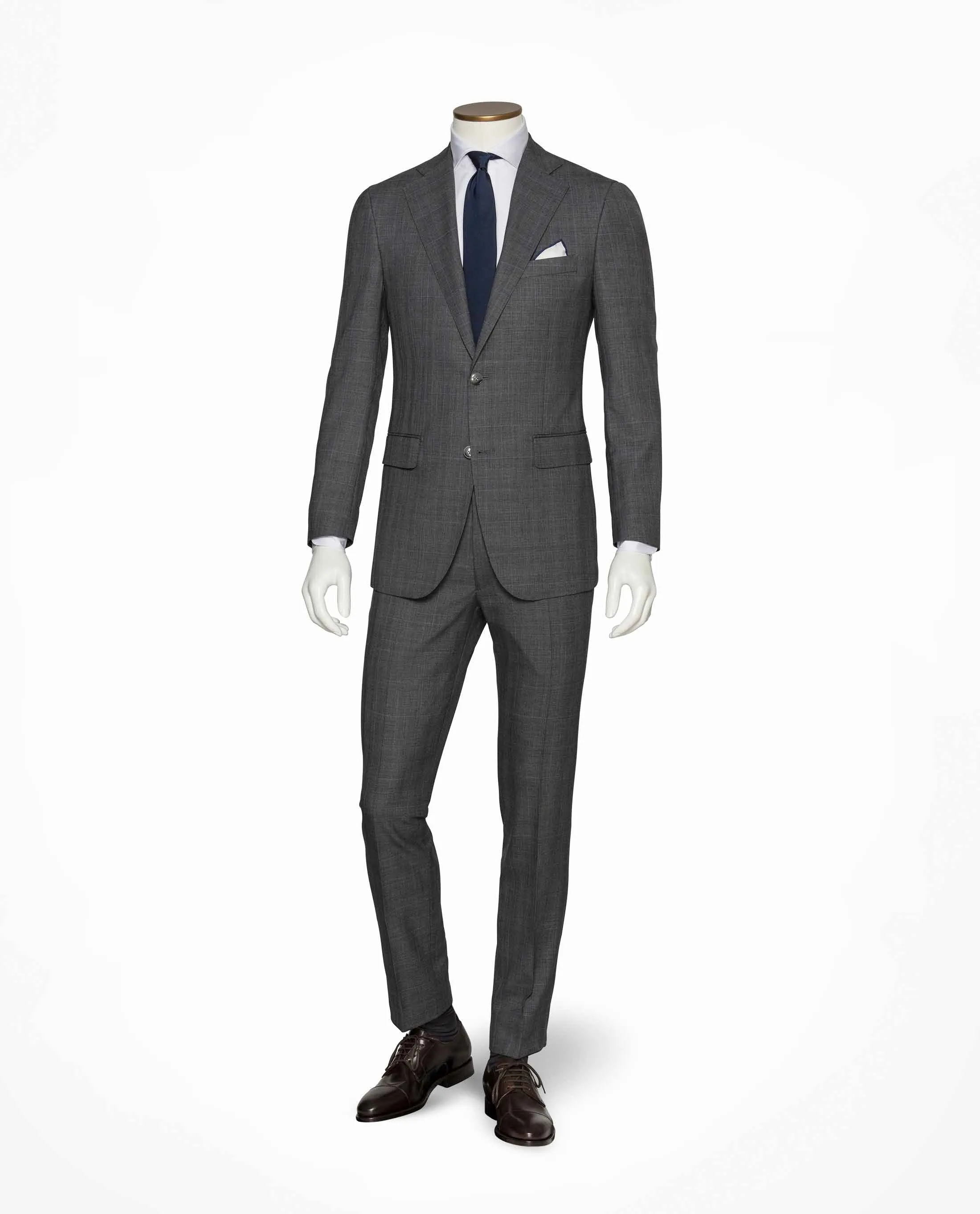Barberis Canonico 365 Doppio Ritorto S130 Merino Wool Mid Grey Glencheck with Light Blue Windowpane