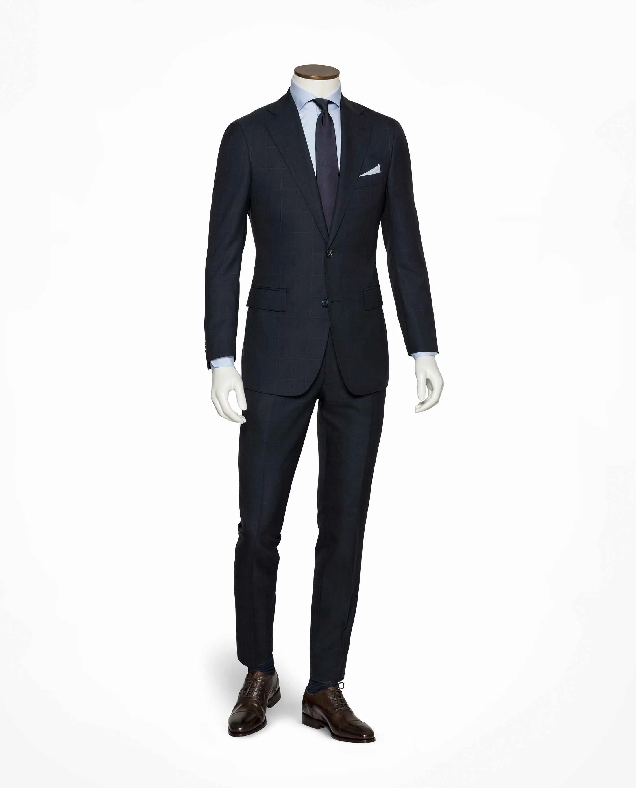 Barberis Canonico 365 Doppio Ritorto S130 Merino Wool Navy Glencheck with Light Blue Windowpane