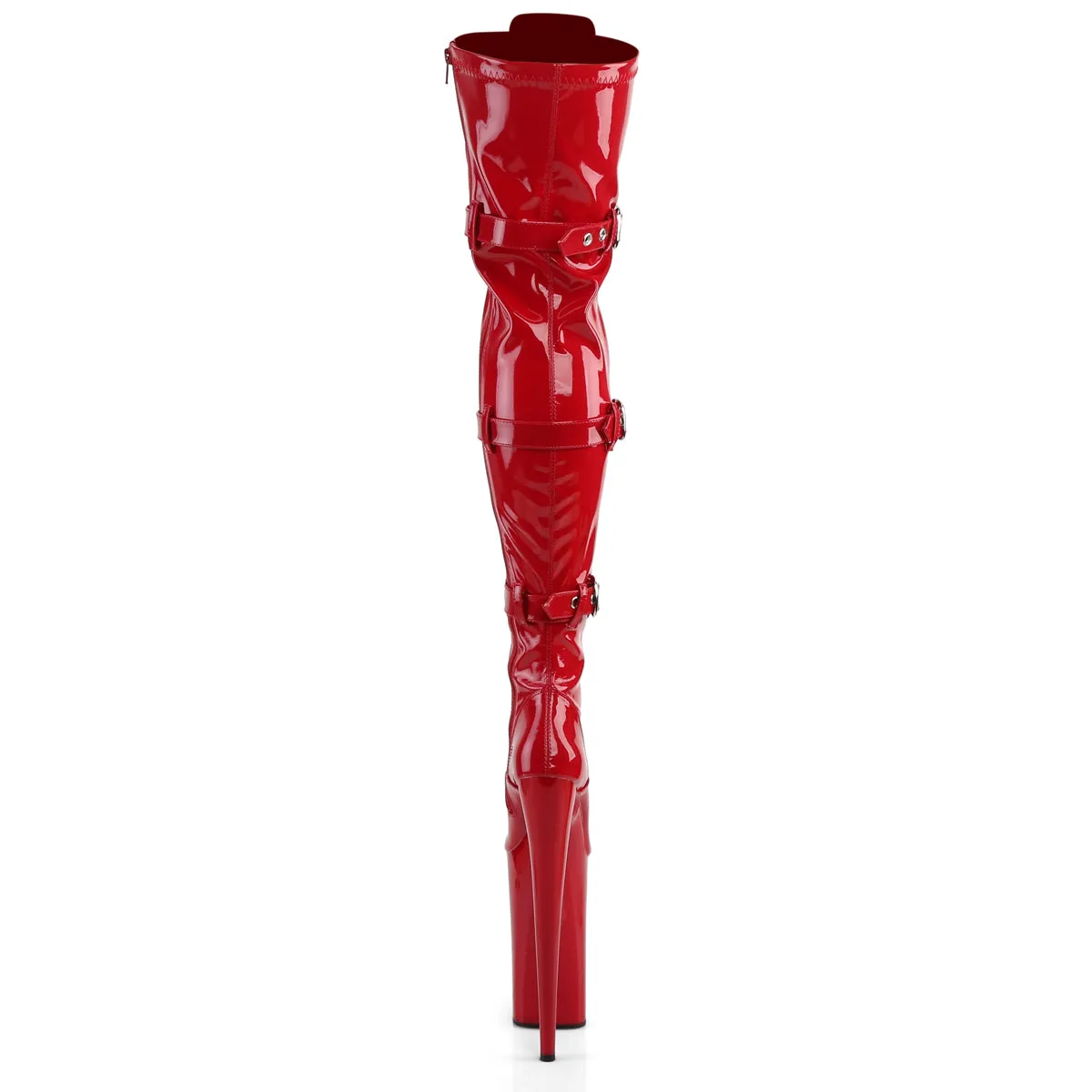 Beyond 3028 Red Patent 10" Heel Buckle Strap OTK Thigh Boots -Direct