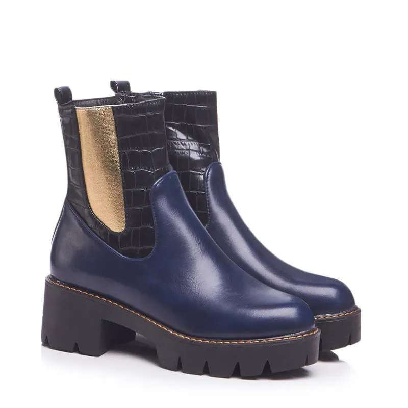 Bigsizeheels Concise platform round toe punk short boots - Blue