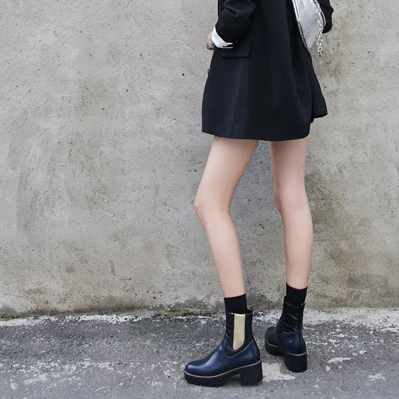 Bigsizeheels Concise platform round toe punk short boots - Blue