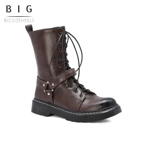 Bigsizeheels Vintage black decorated Martin boots - Coffee