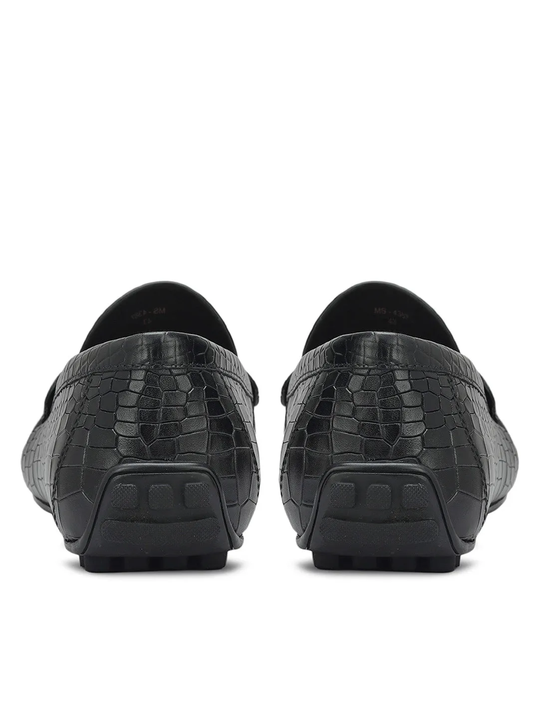 Black Croco Textured Moccasins With Buckle