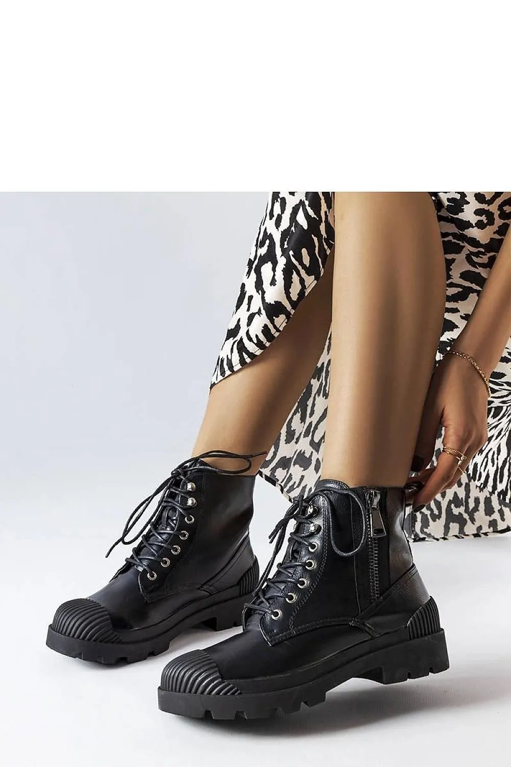 Black eco-leather work boots