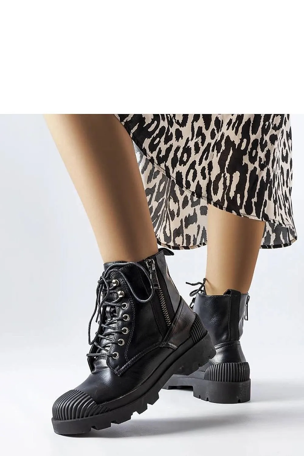 Black eco-leather work boots