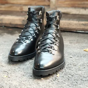 Black Leather Larett Chunky Hiking Combat Boots - Hiking and Trekking Boots