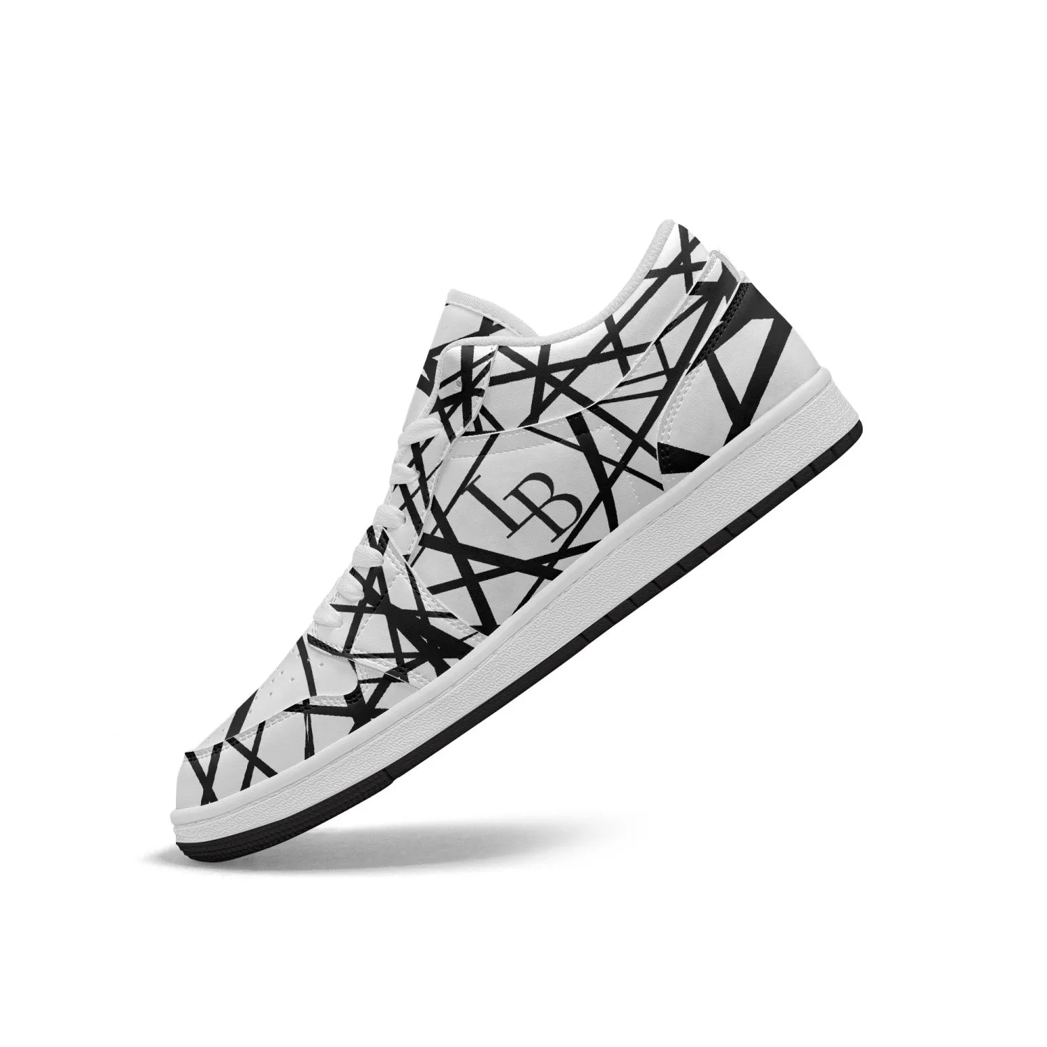 Black "Striped X"  Low-Top Leather Sneakers