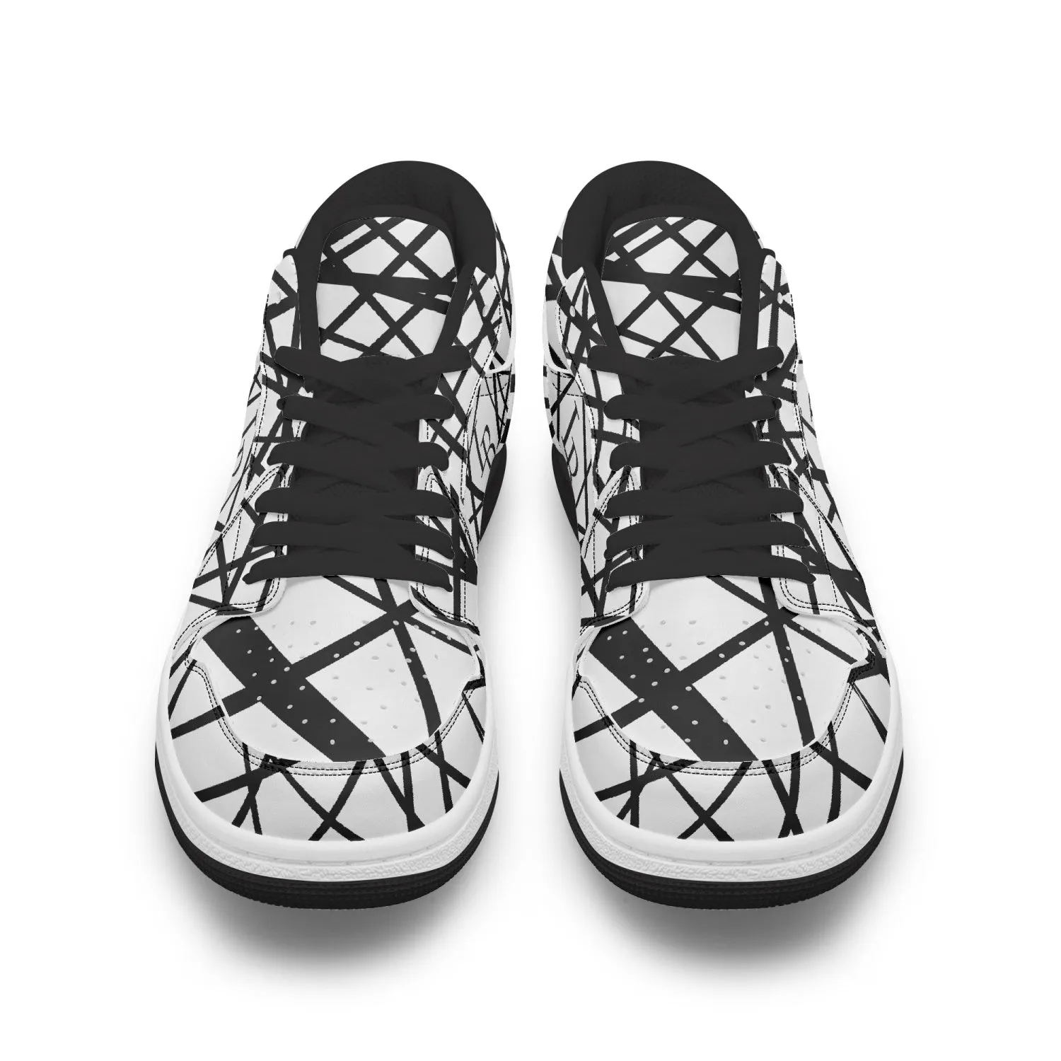 Black "Striped X"  Low-Top Leather Sneakers