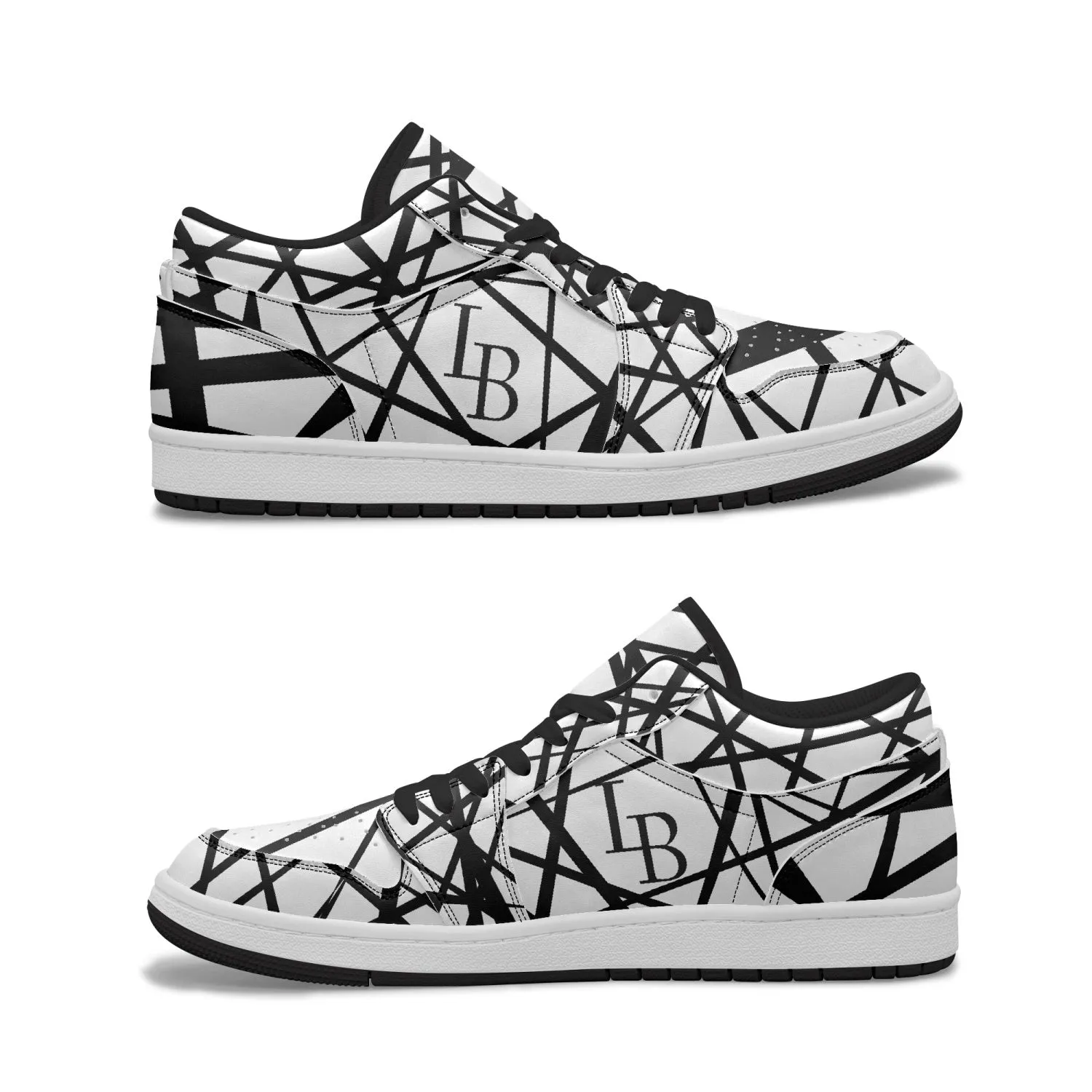 Black "Striped X"  Low-Top Leather Sneakers