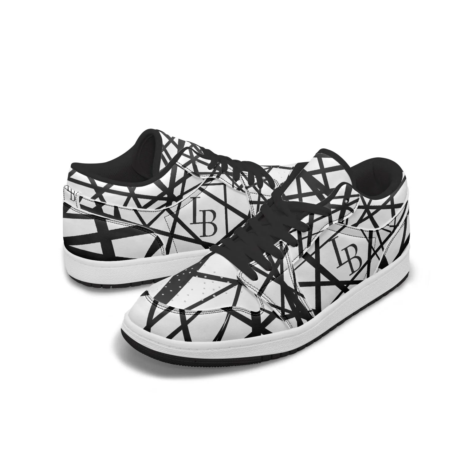 Black "Striped X"  Low-Top Leather Sneakers