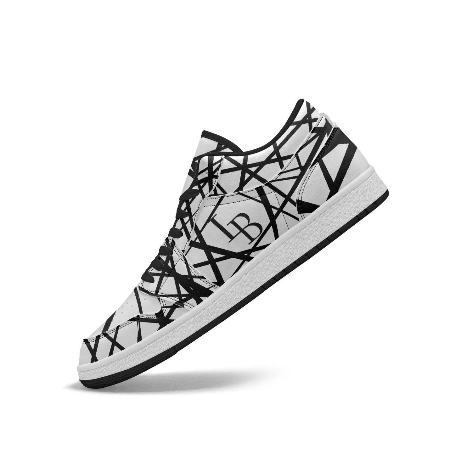 Black "Striped X"  Low-Top Leather Sneakers