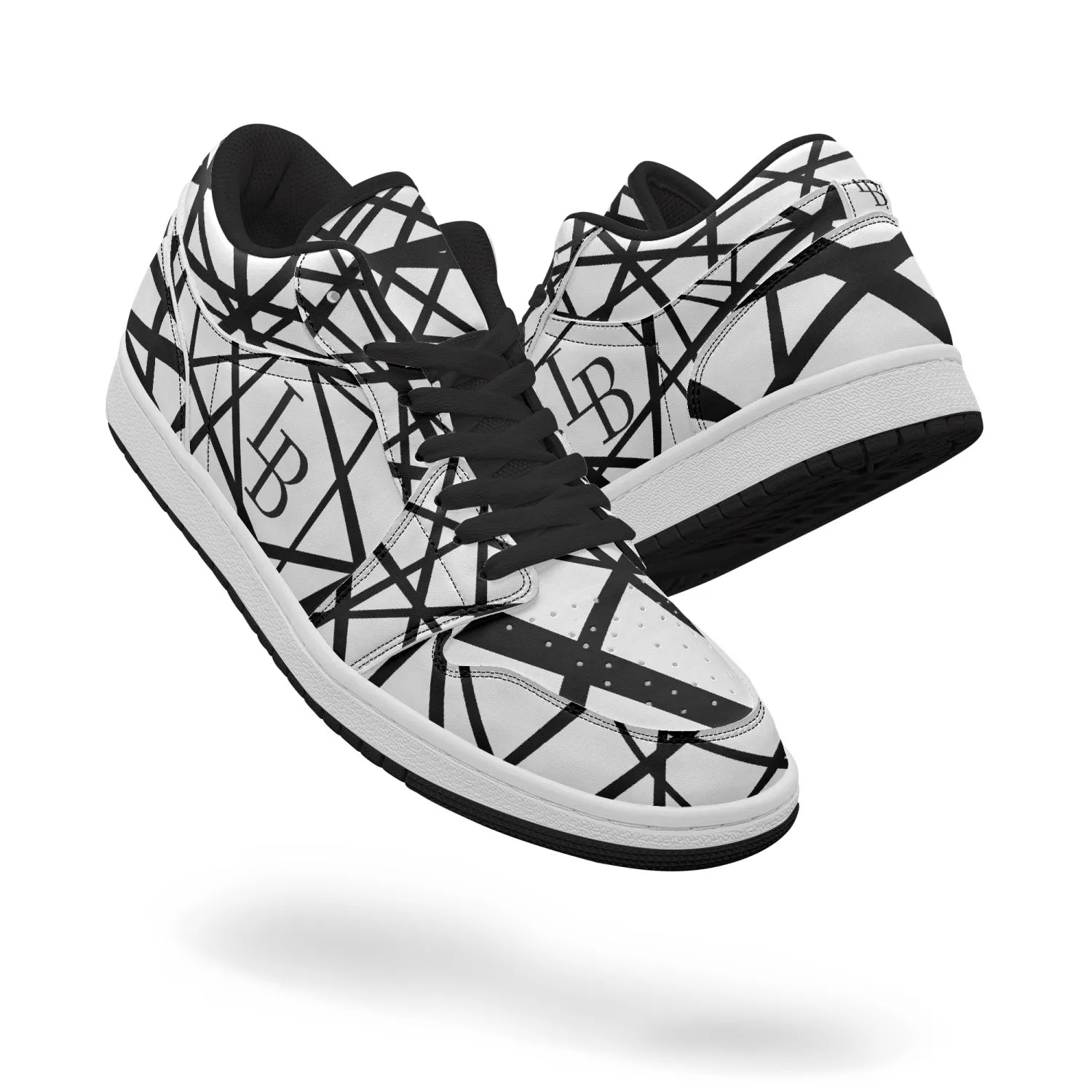 Black "Striped X"  Low-Top Leather Sneakers