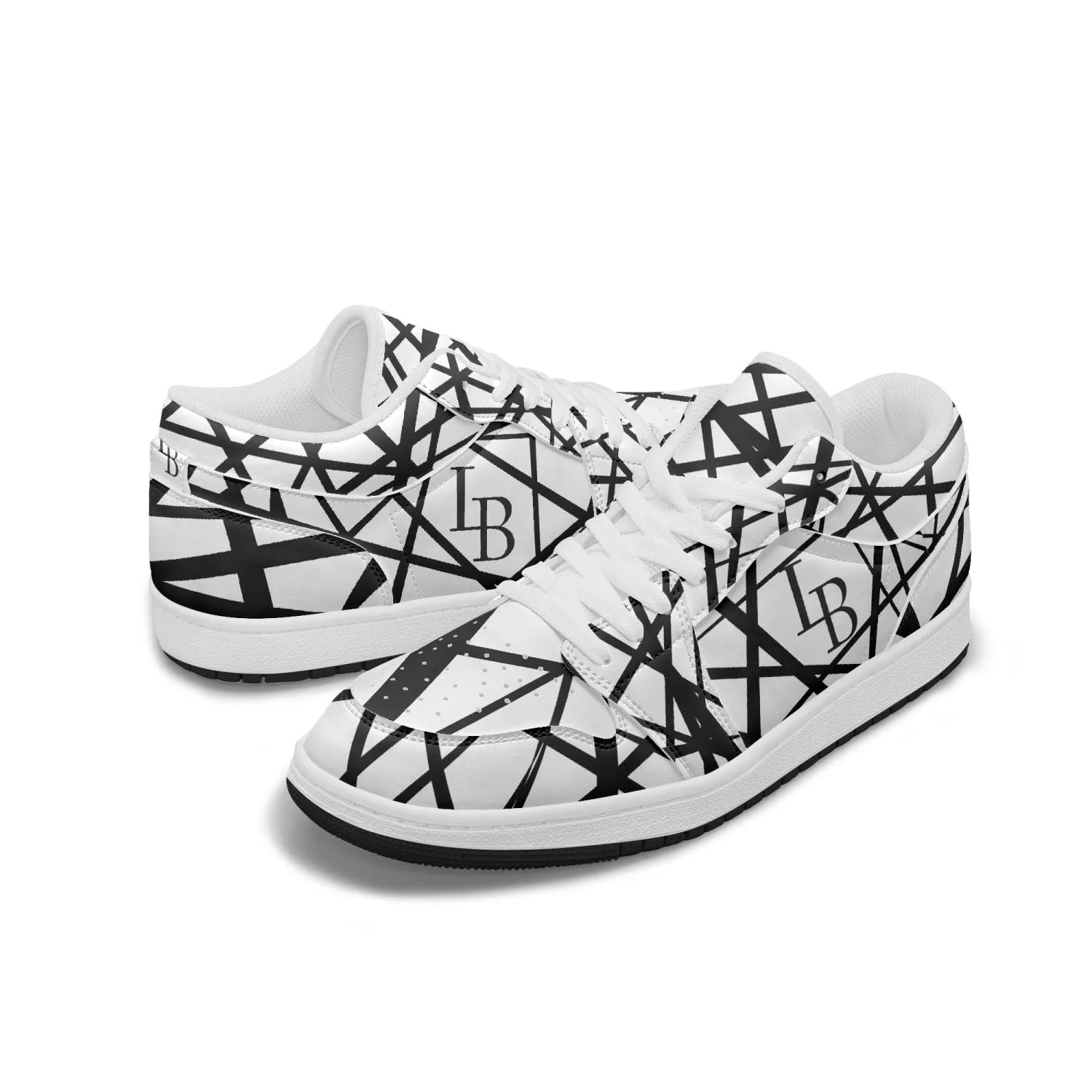Black "Striped X"  Low-Top Leather Sneakers