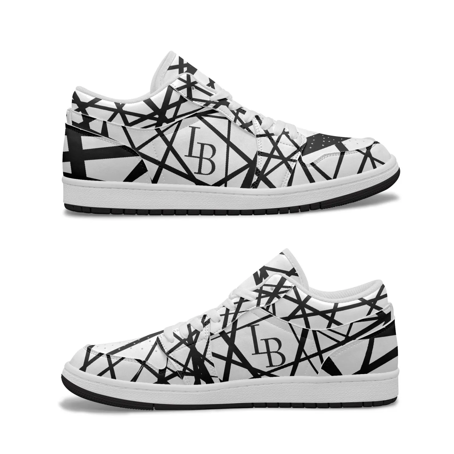 Black "Striped X"  Low-Top Leather Sneakers