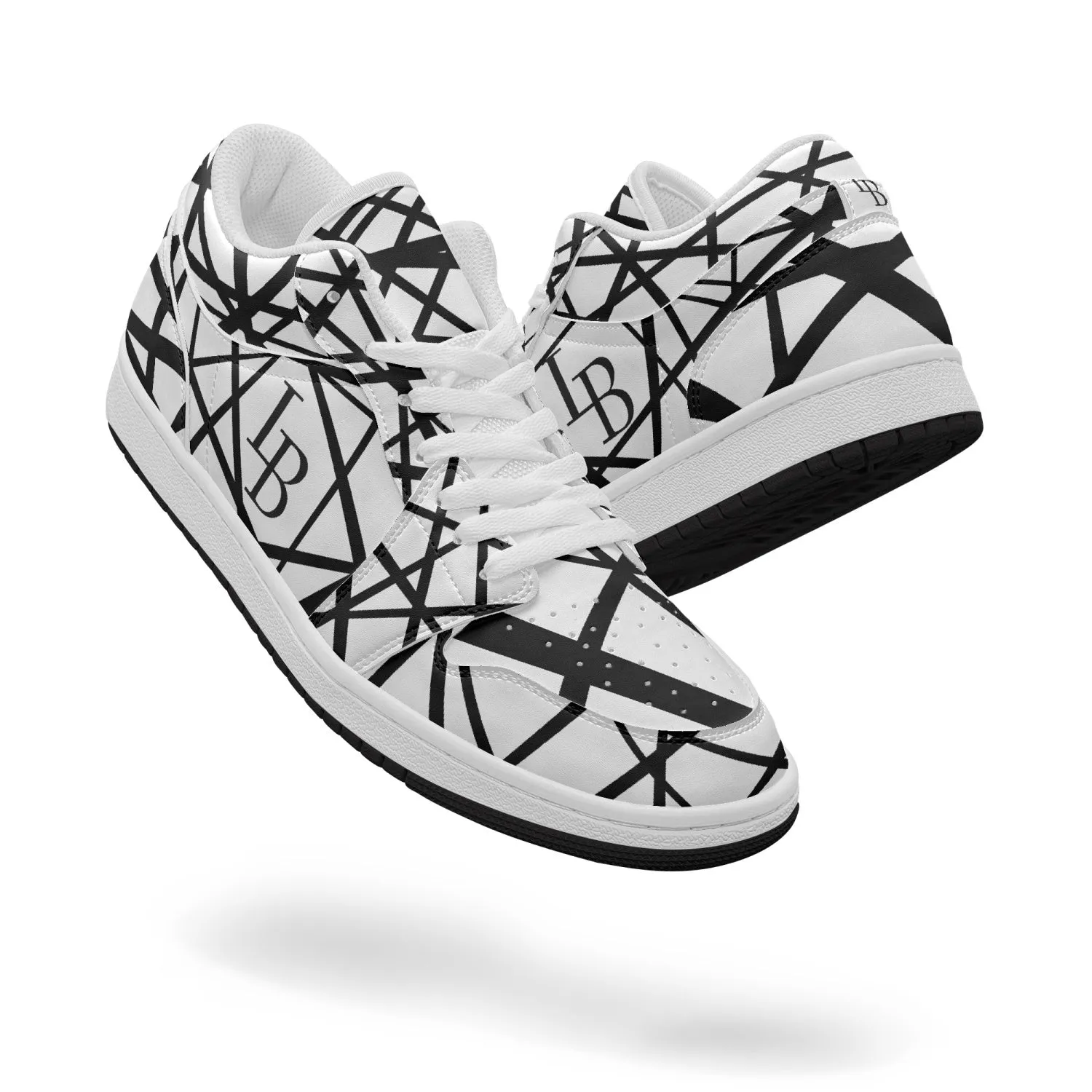 Black "Striped X"  Low-Top Leather Sneakers