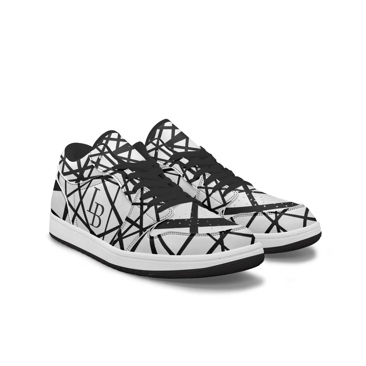 Black "Striped X"  Low-Top Leather Sneakers