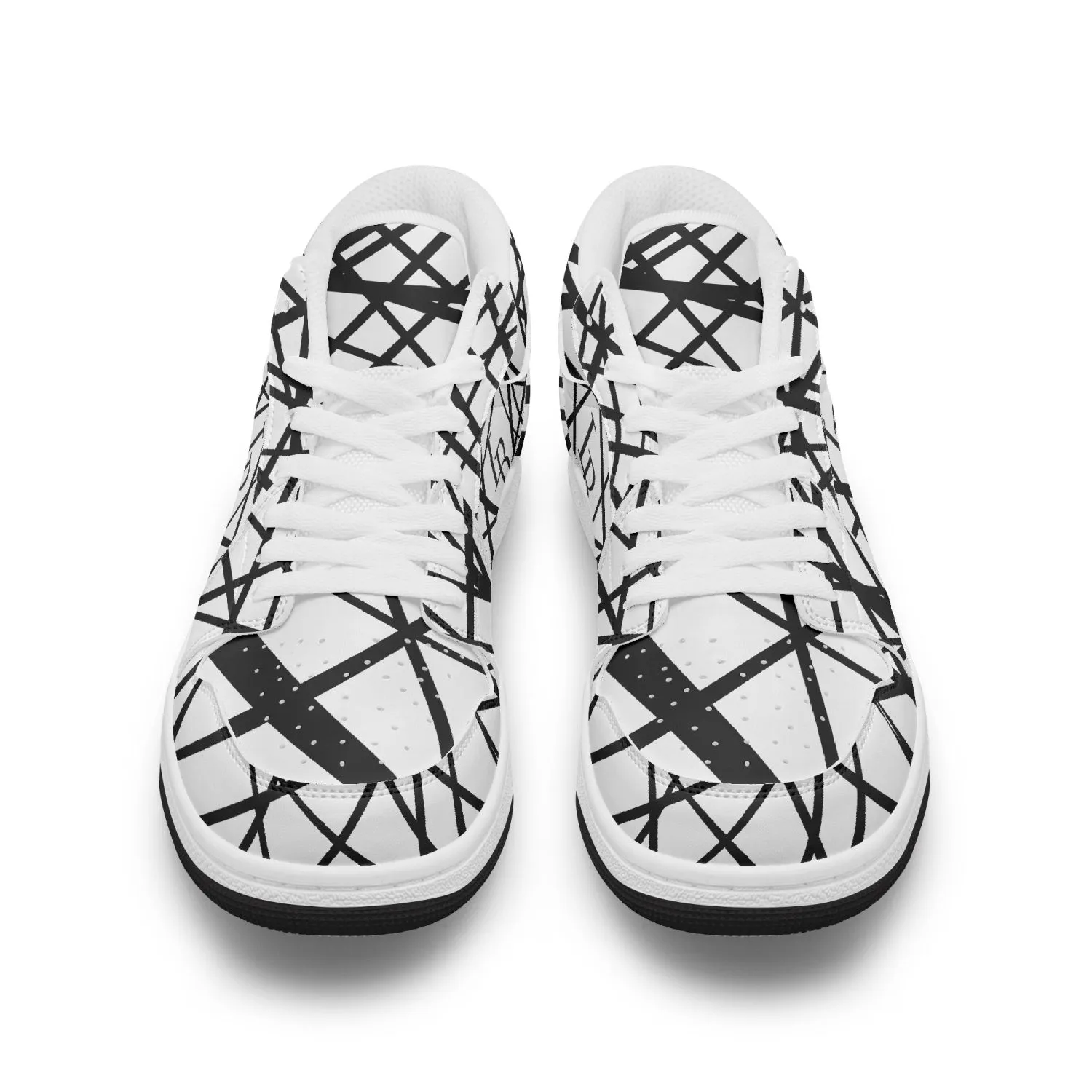 Black "Striped X"  Low-Top Leather Sneakers