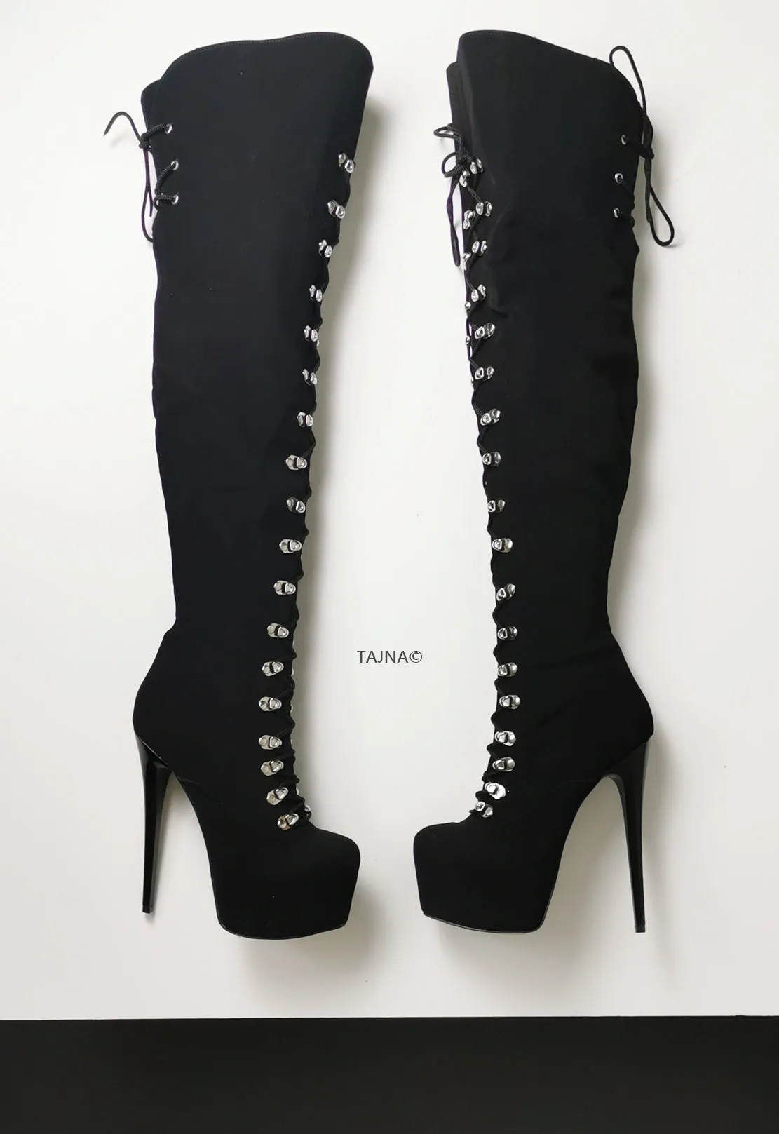 Black Suede Military Style Over Knee Boots