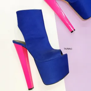 Blue Pink Slingback Ankle Platforms