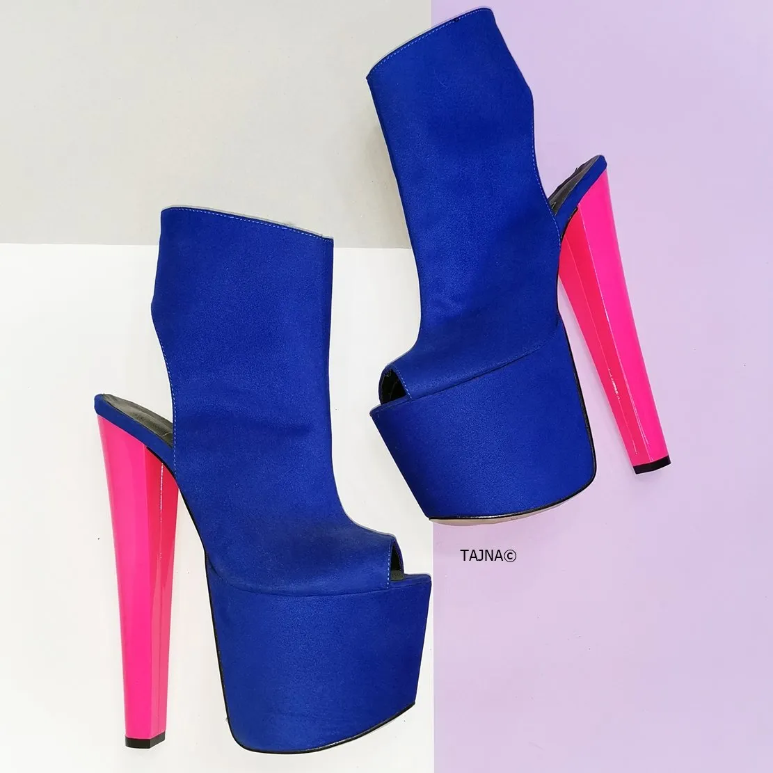Blue Pink Slingback Ankle Platforms