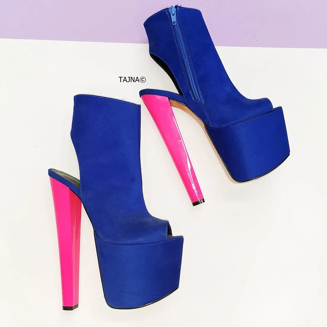 Blue Pink Slingback Ankle Platforms
